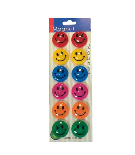 Smiley Face Fridge Freezer Magnets Pack of 12 Assorted Designs