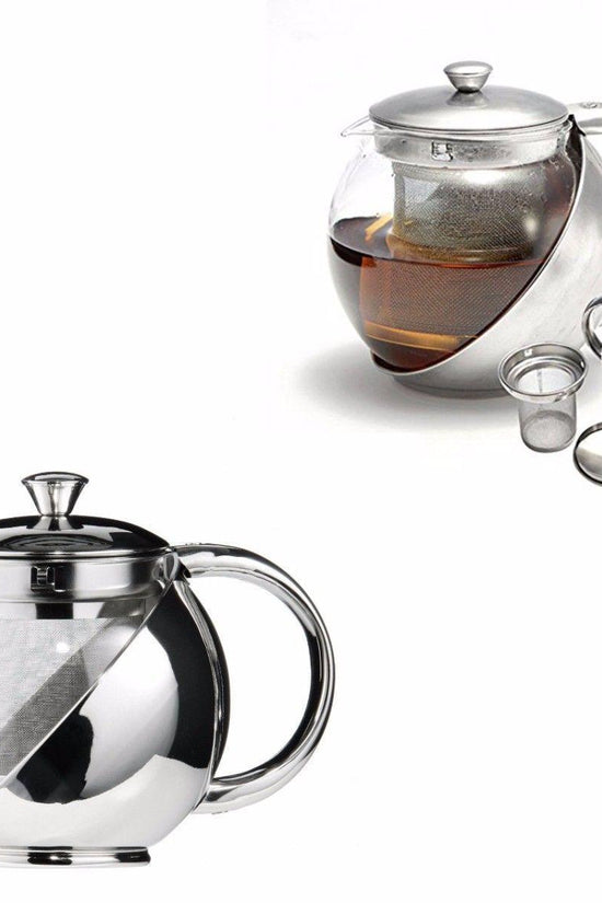 Elegant Stainless Steel and Glass Teapot with Mesh Strainer Filter 900ml Capacity