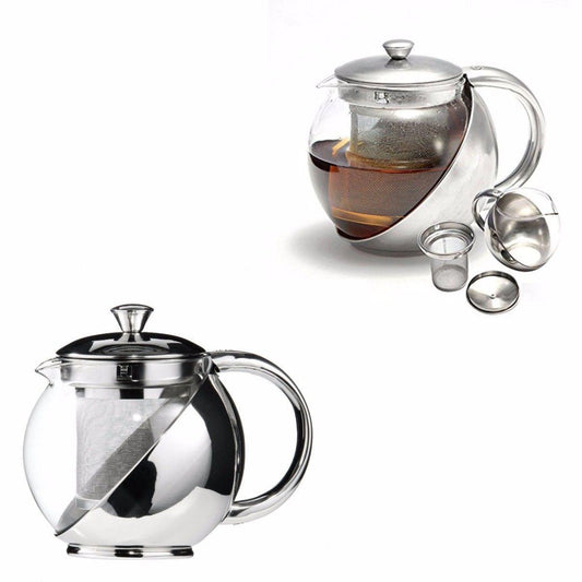 Elegant Stainless Steel and Glass Teapot with Mesh Strainer Filter 900ml Capacity