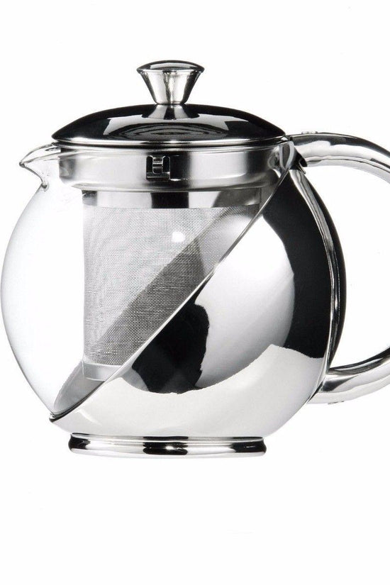 Elegant Stainless Steel and Glass Teapot with Mesh Strainer Filter 900ml Capacity