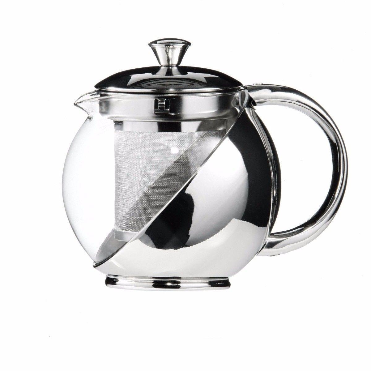 Elegant Stainless Steel and Glass Teapot with Mesh Strainer Filter 900ml Capacity