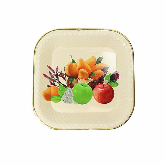 Elegant Square Plastic Serving Tray with Rattan Style and Floral Print
