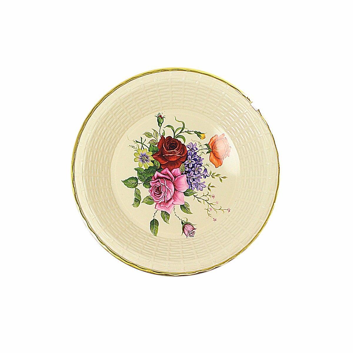 Decorative Rattan Style Floral Print Plastic Kitchen Plate 25cm