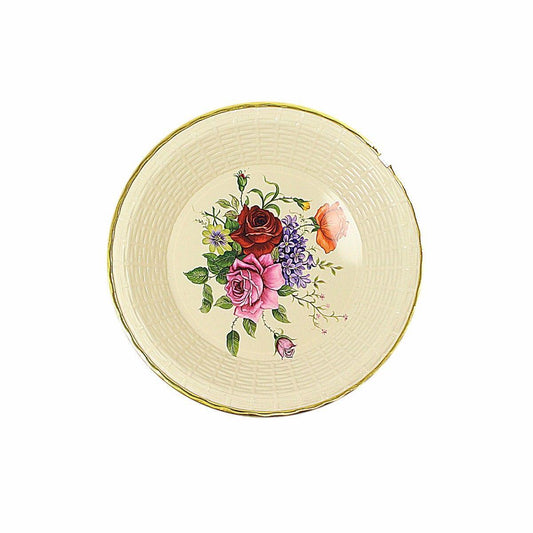 Decorative Rattan Style Floral Print Plastic Kitchen Plate 25cm