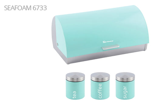 SQ Professional Gems Metal Bread Bin with 3 Canisters Seafoam