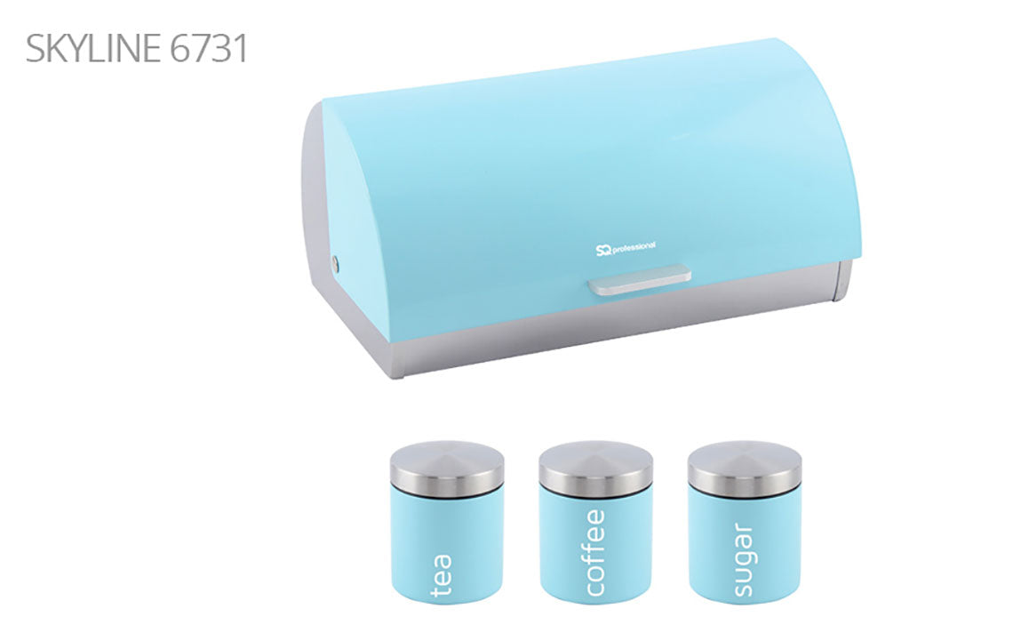 SQ Professional Gems Metal Bread Bin with 3 Canisters Skyline Collection