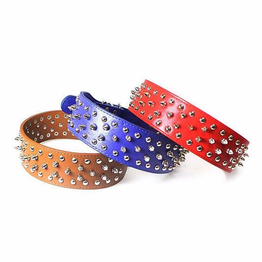 Adjustable Spiked Studded Leather Neck Strap for Cats and Dogs