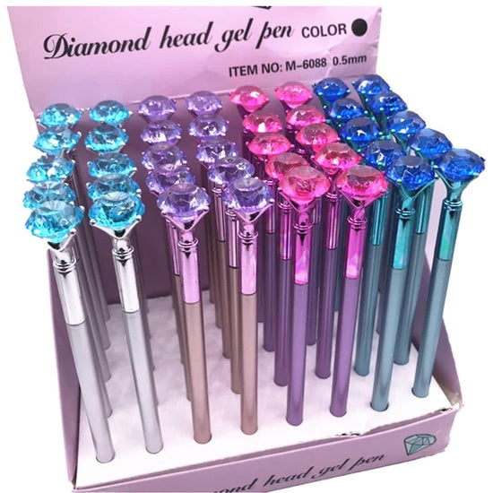 Elegant Black Ink Pen with Metallic Diamond Top in Assorted Colors