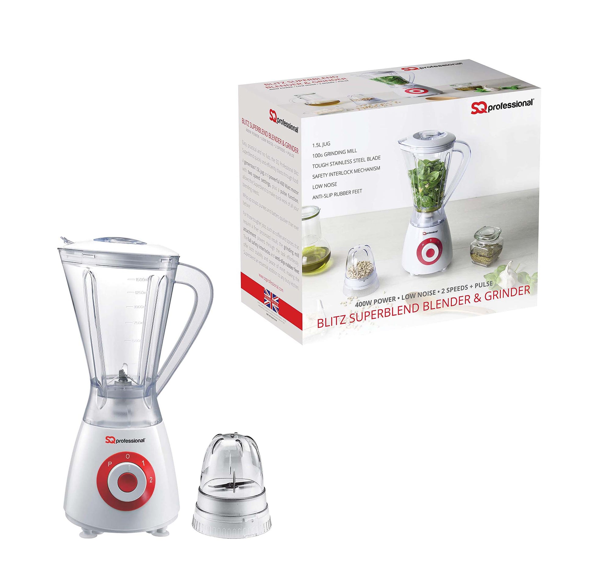 SQ Professional Blitz 600W Blender and Grinder Red
