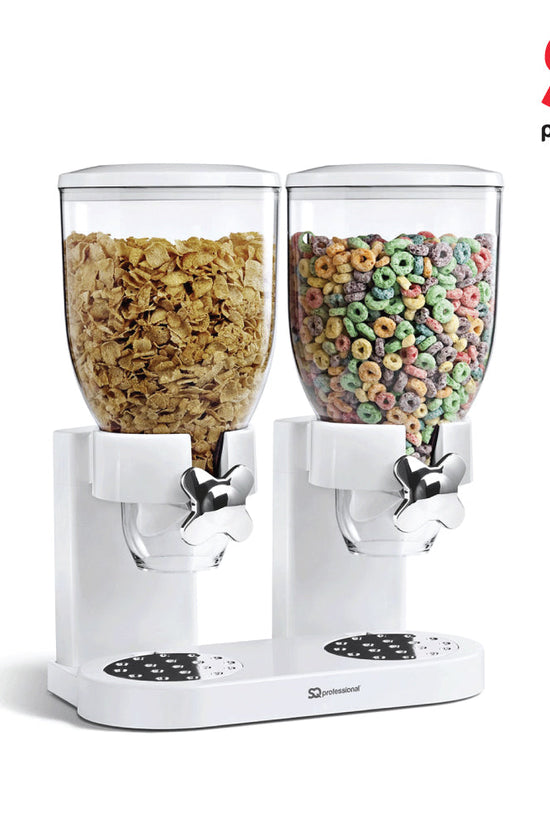 SQ Professional Plastic Double Hotel Cereal Dispenser White 2 x 05L Capacity