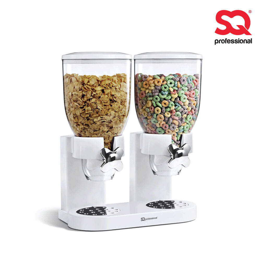 SQ Professional Plastic Double Hotel Cereal Dispenser White 2 x 05L Capacity