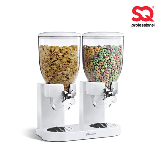 SQ Professional Plastic Double Hotel Cereal Dispenser White 2 x 05L Capacity
