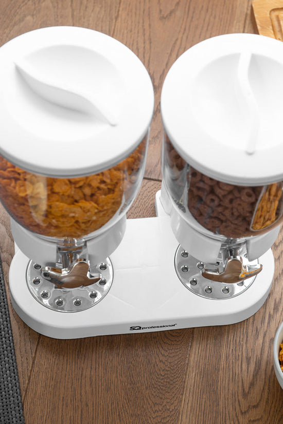SQ Professional Plastic Double Hotel Cereal Dispenser White 2 x 05L Capacity
