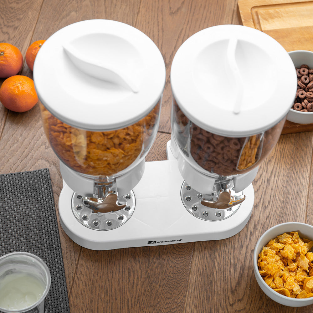 SQ Professional Plastic Double Hotel Cereal Dispenser White 2 x 05L Capacity