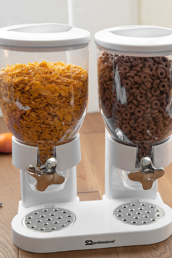 SQ Professional Plastic Double Hotel Cereal Dispenser White 2 x 05L Capacity