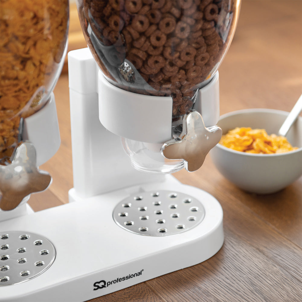 SQ Professional Plastic Double Hotel Cereal Dispenser White 2 x 05L Capacity