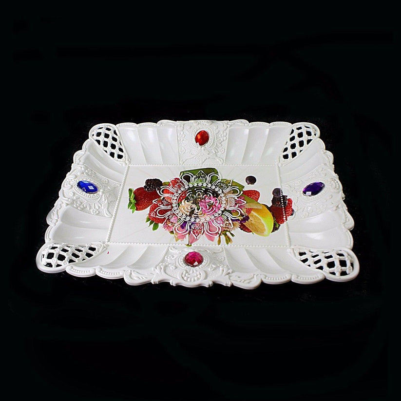 Elegant Plastic Jewelled Serving Tray Rectangular 23x17cm Design