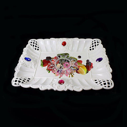 Elegant Plastic Jewelled Serving Tray Rectangular 23x17cm Design