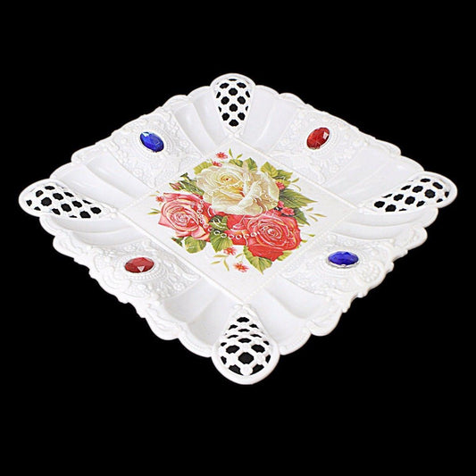 Elegant Floral Jeweled Plastic Tray 185cm Square
