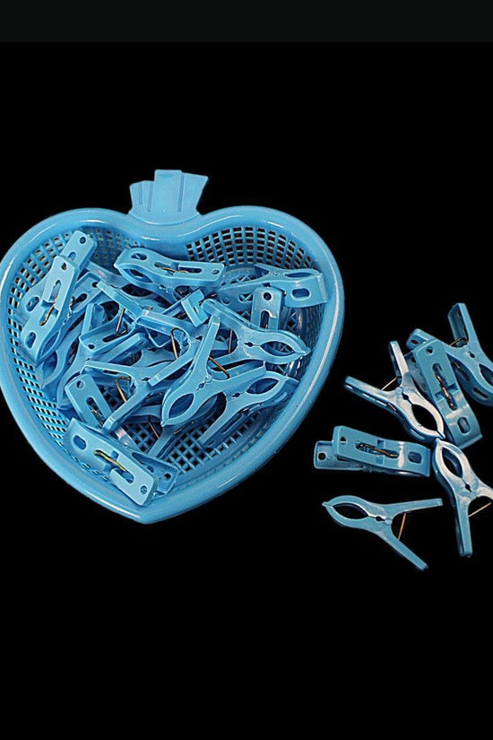 Assorted Plastic Clothes Pegs with HeartShaped Basket