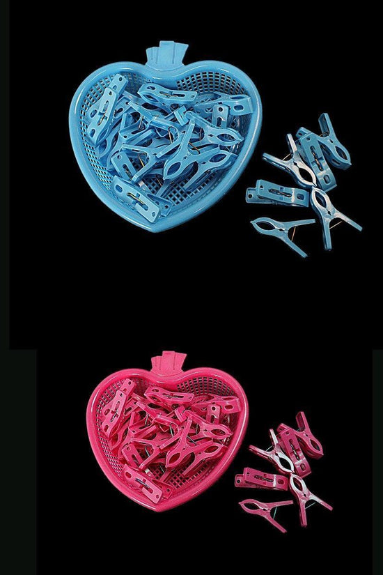 Assorted Plastic Clothes Pegs with HeartShaped Basket
