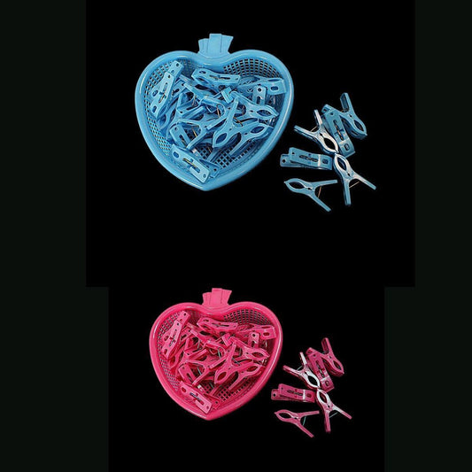 Assorted Plastic Clothes Pegs with HeartShaped Basket