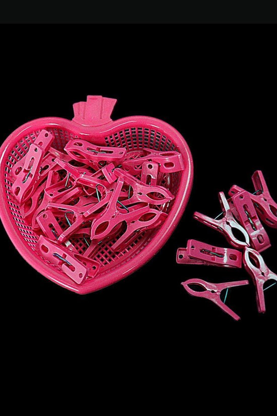 Assorted Plastic Clothes Pegs with HeartShaped Basket