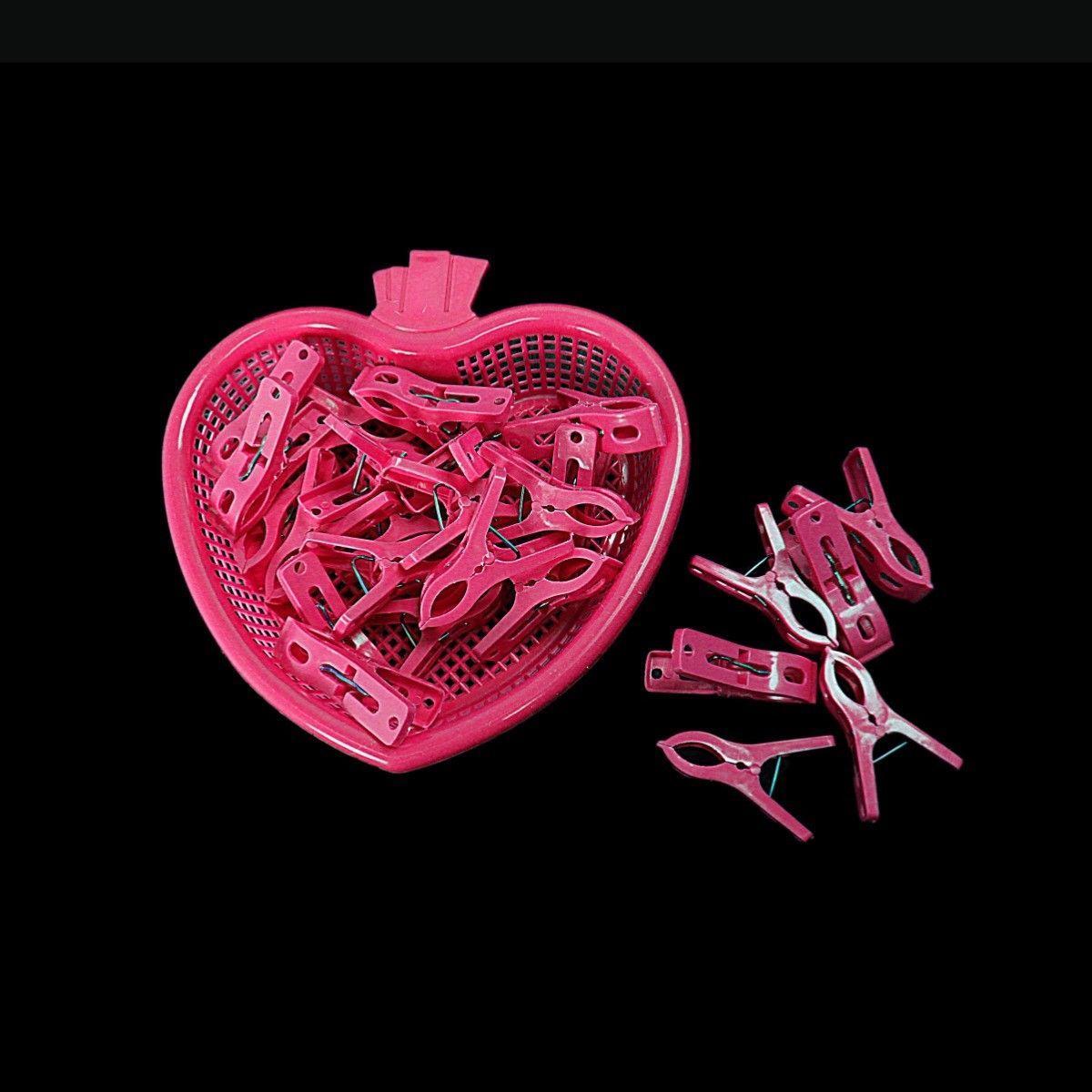 Assorted Plastic Clothes Pegs with HeartShaped Basket