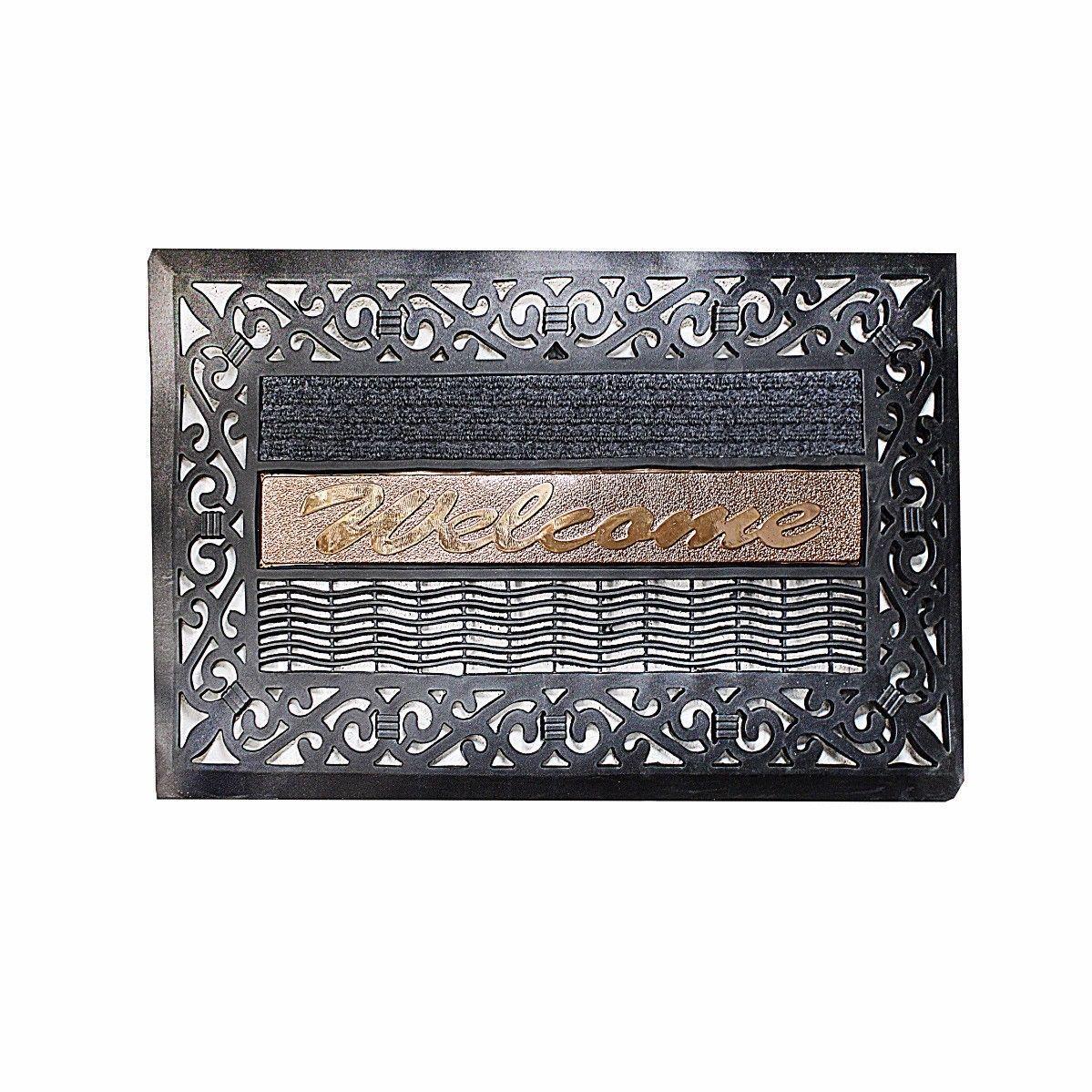 Elegant Designer Black Door Mat with Gold Welcome Lettering
