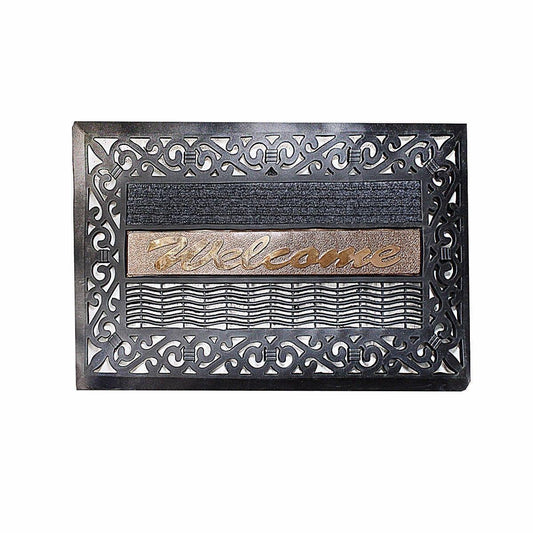 Elegant Designer Black Door Mat with Gold Welcome Lettering