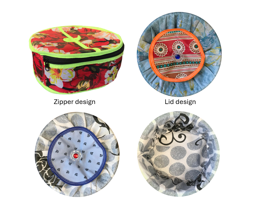 Handmade Printed Cotton Roti Chaba Bread Basket with ZipperLid