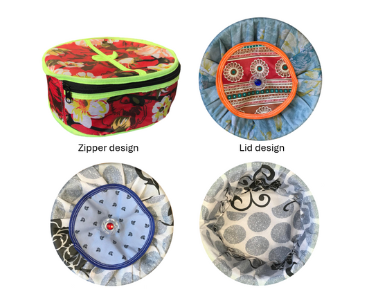 Handmade Printed Cotton Roti Chaba Bread Basket with ZipperLid