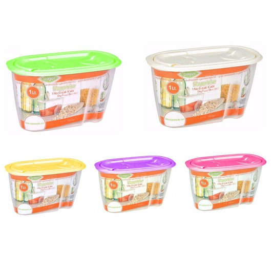 1L Plastic Pantry Storage Container with Pourer Lid Assorted Colours