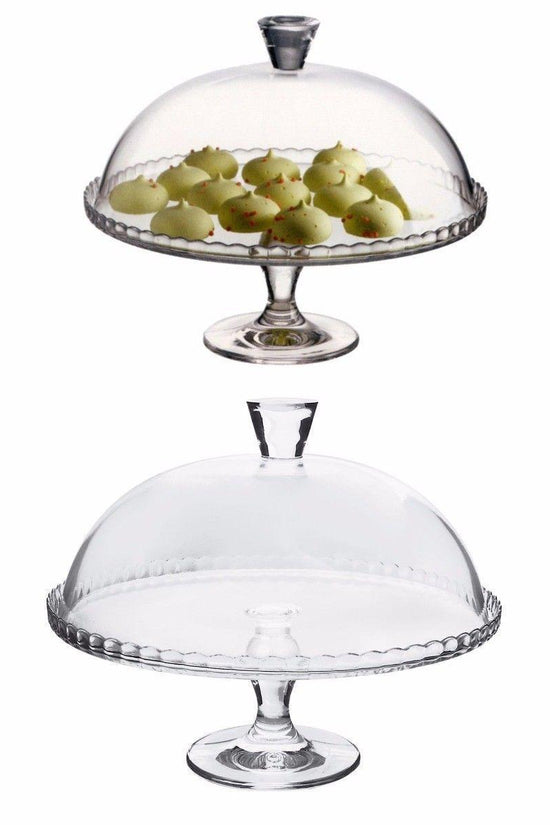 Elegant Glass Footed Cake Dessert Table Service Plate Dome Set