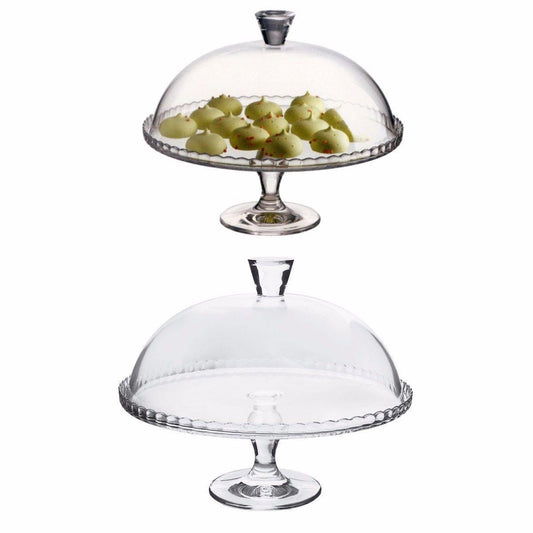 Elegant Glass Footed Cake Dessert Table Service Plate Dome Set