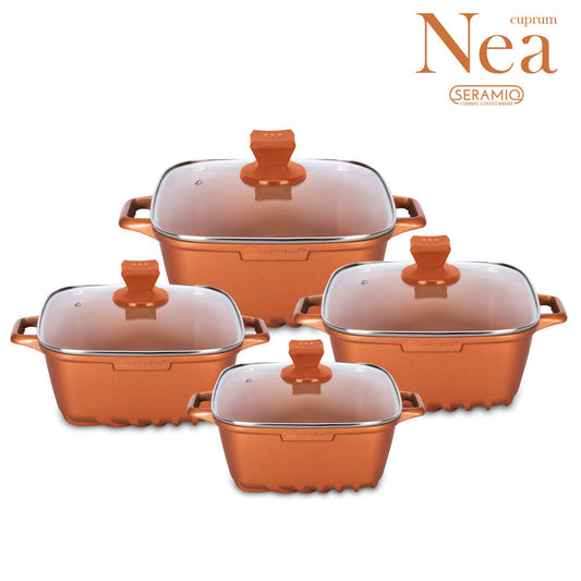 SQ Professional Nea Seramiq Diecast Square Stockpot Set 4Piece Vortex Base Cookware Set
