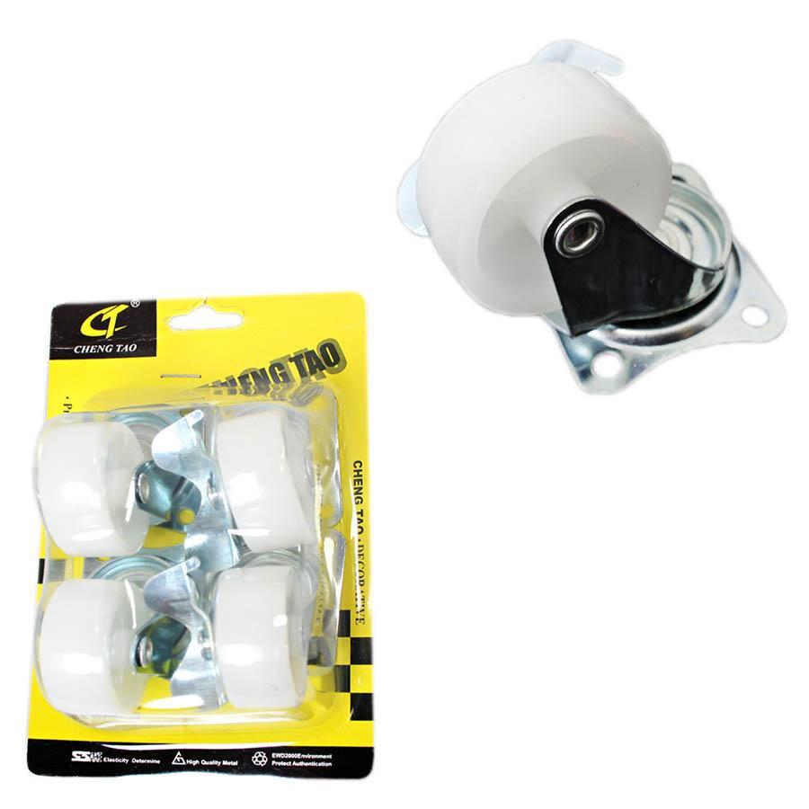 Durable Plastic White Wheels with Brackets 35 x 2 cm Pack of 4