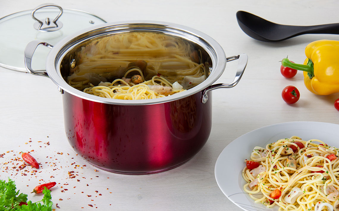 SQ Professional Gems Metallic Stockpot Set Ruby Red Set of 3