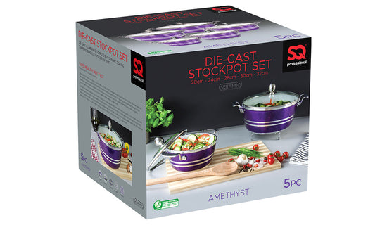 SQ Professional 5Piece Metallic Die Cast Stockpot Set in Amethyst Finish