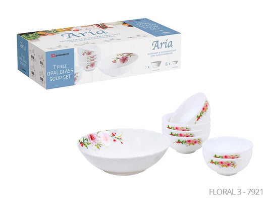Elegant 7Piece Opal Glass Soup Set with Serving Bowl