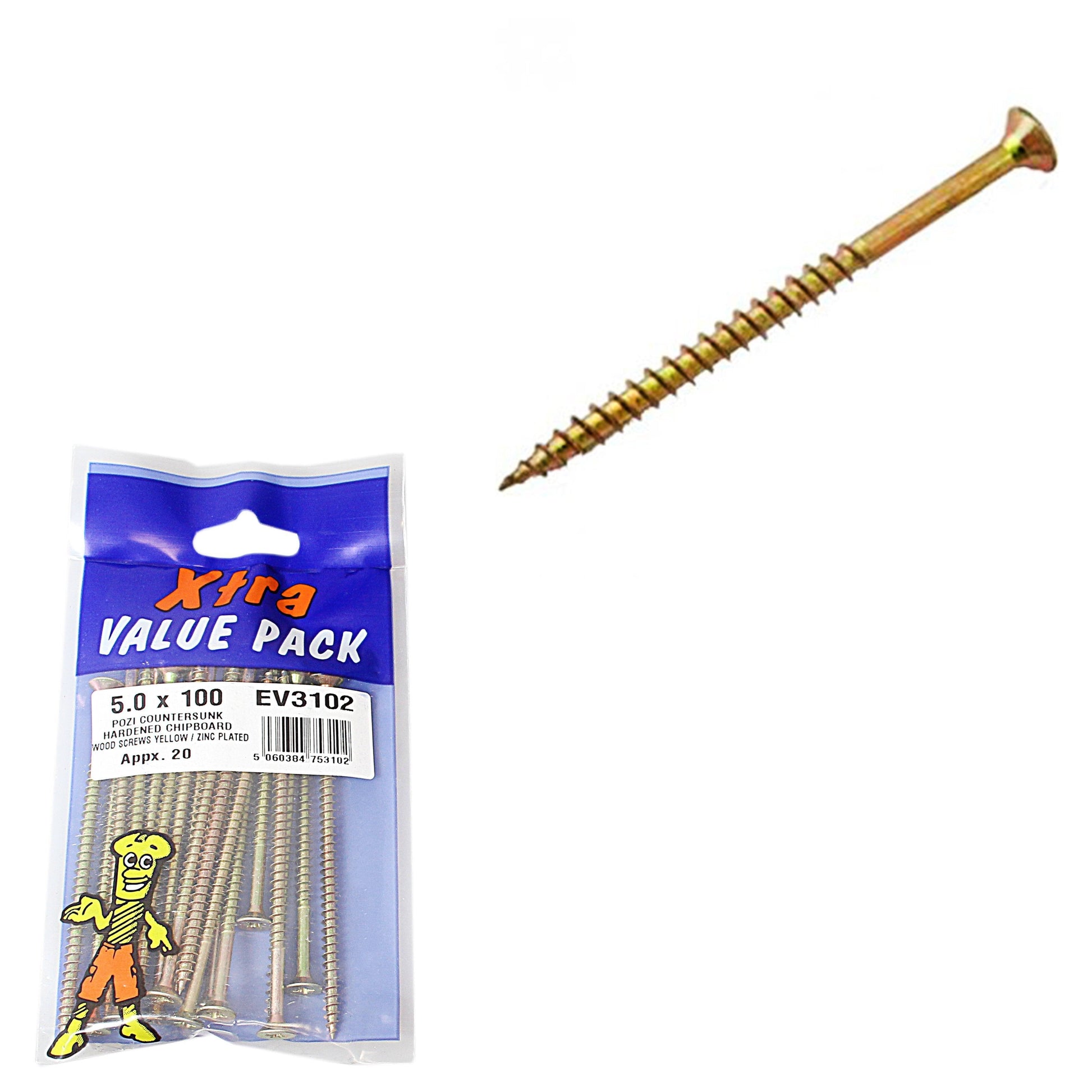 Professional 50 x 100 Pozi Chipboard Screws Yellow DIY Kit