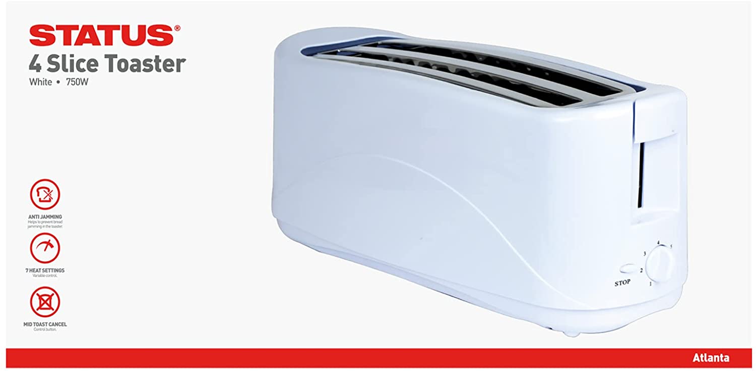 Status Atlanta 4 Slice White Kitchen Toaster Efficient Stylish
