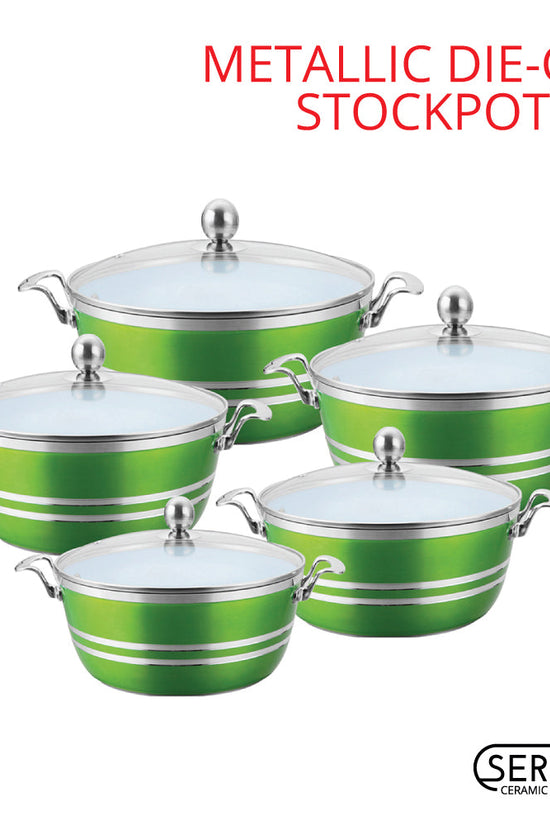 SQ Professional Metallic Die Cast Stockpot Set of 5 Emerald