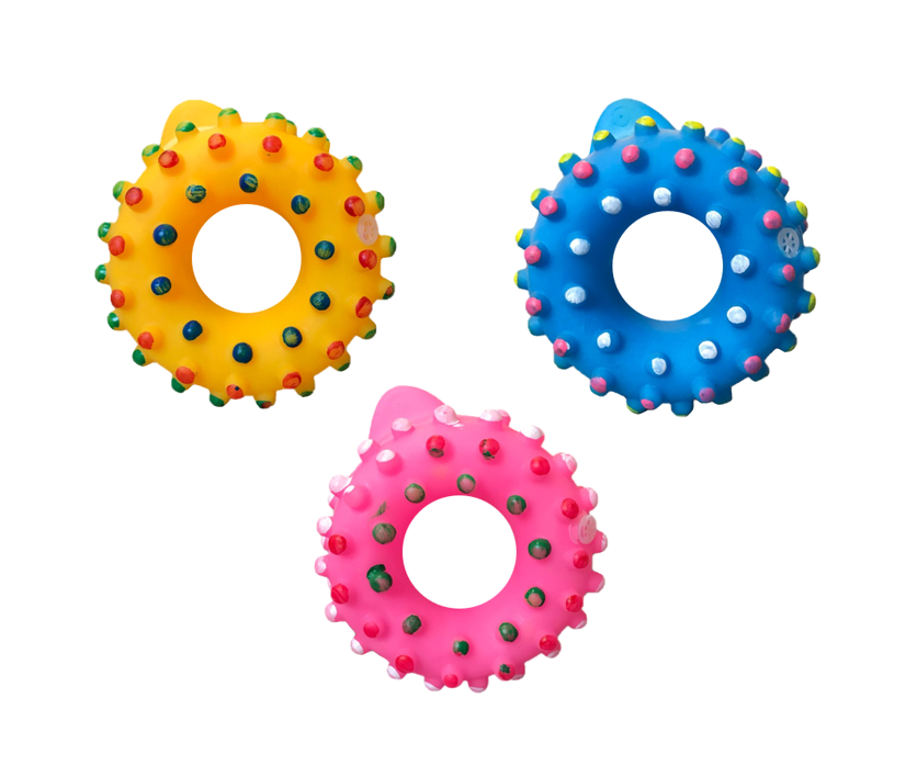Interactive Pet Dog Squeaky Donut Ring Toy Assorted Designs and Colors