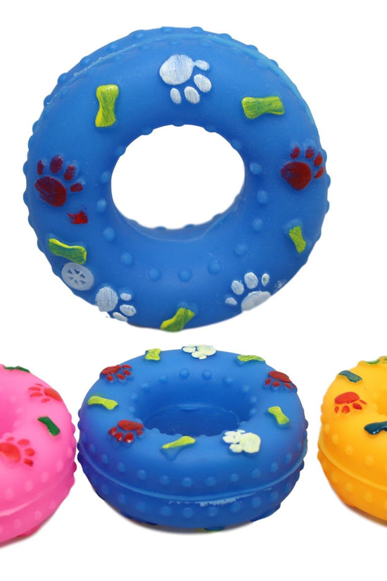 Interactive Pet Dog Squeaky Donut Ring Toy Assorted Designs and Colors