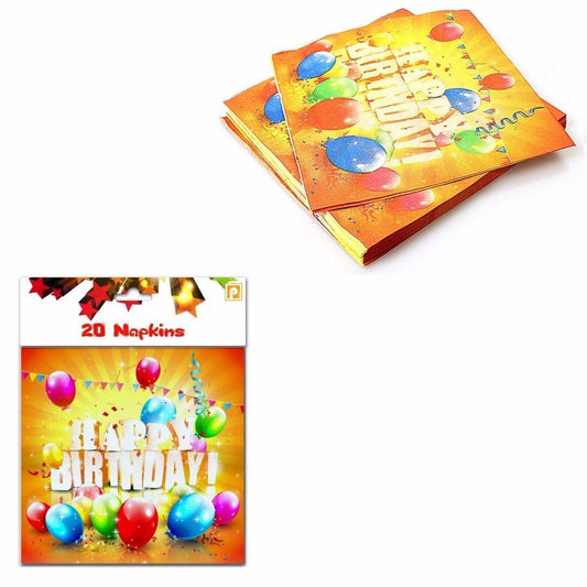 20Piece Childrens Happy Birthday Napkins with Balloons Design