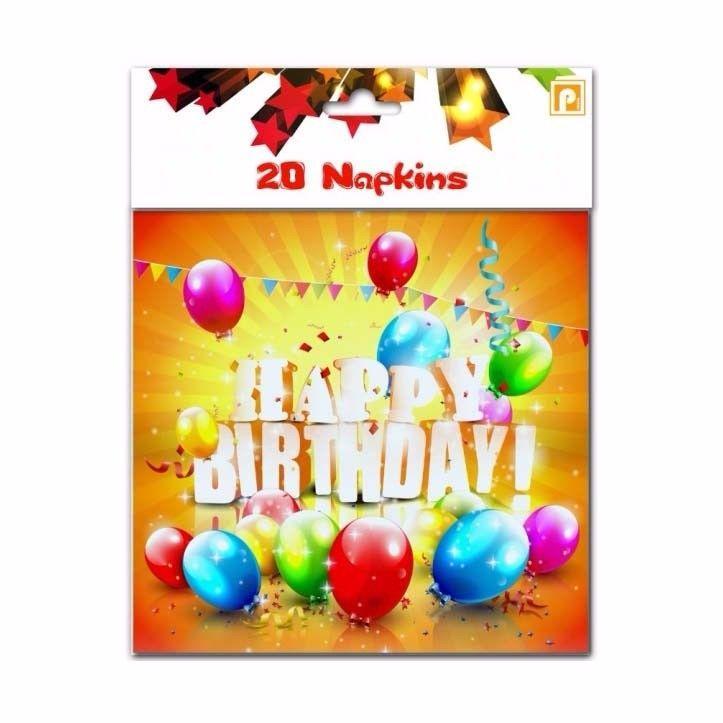 20Piece Childrens Happy Birthday Napkins with Balloons Design