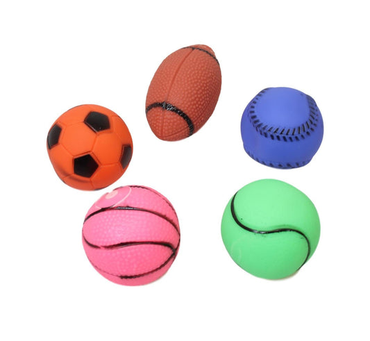 Interactive Squeaky Dog Toy Balls Set Pack of 5 Assorted Sports Designs