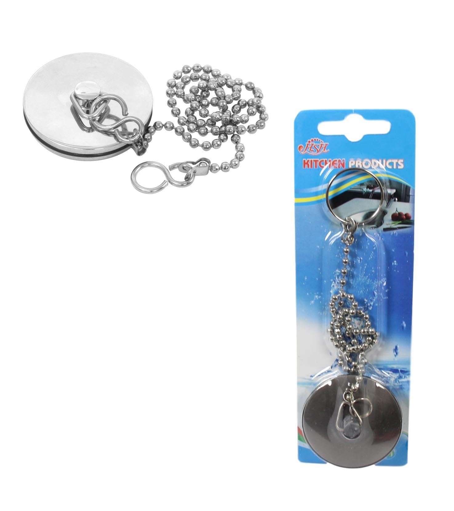 Chrome Metal Bathroom Sink Plug with Chain 4cm Plug 34cm Chain
