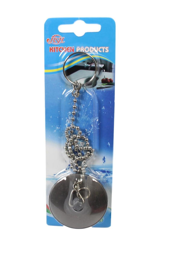 Chrome Metal Bathroom Sink Plug with Chain 4cm Plug 34cm Chain